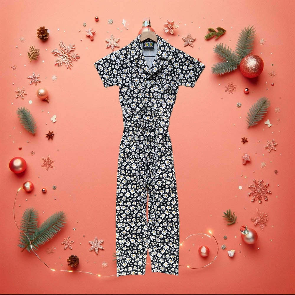 Big Bud Press Black Lazy Daisy Short Sleeve Jumpsuit Size XXS
